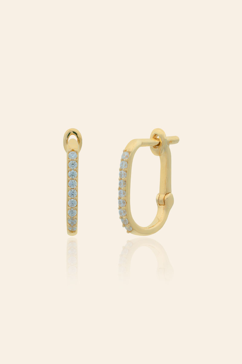 KP02585_1 14 Ayar Sarı Altın Taşlı Oval Tasarım Halka Küpe - Görsel 1