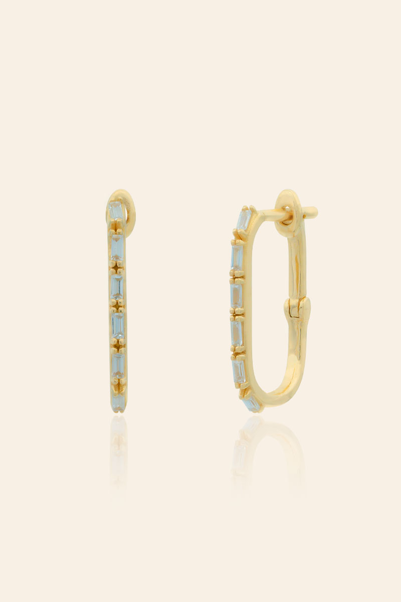 KP02588_1 14 Ayar Sarı Altın Baget Taşlı Tasarım Küpe - Görsel 1