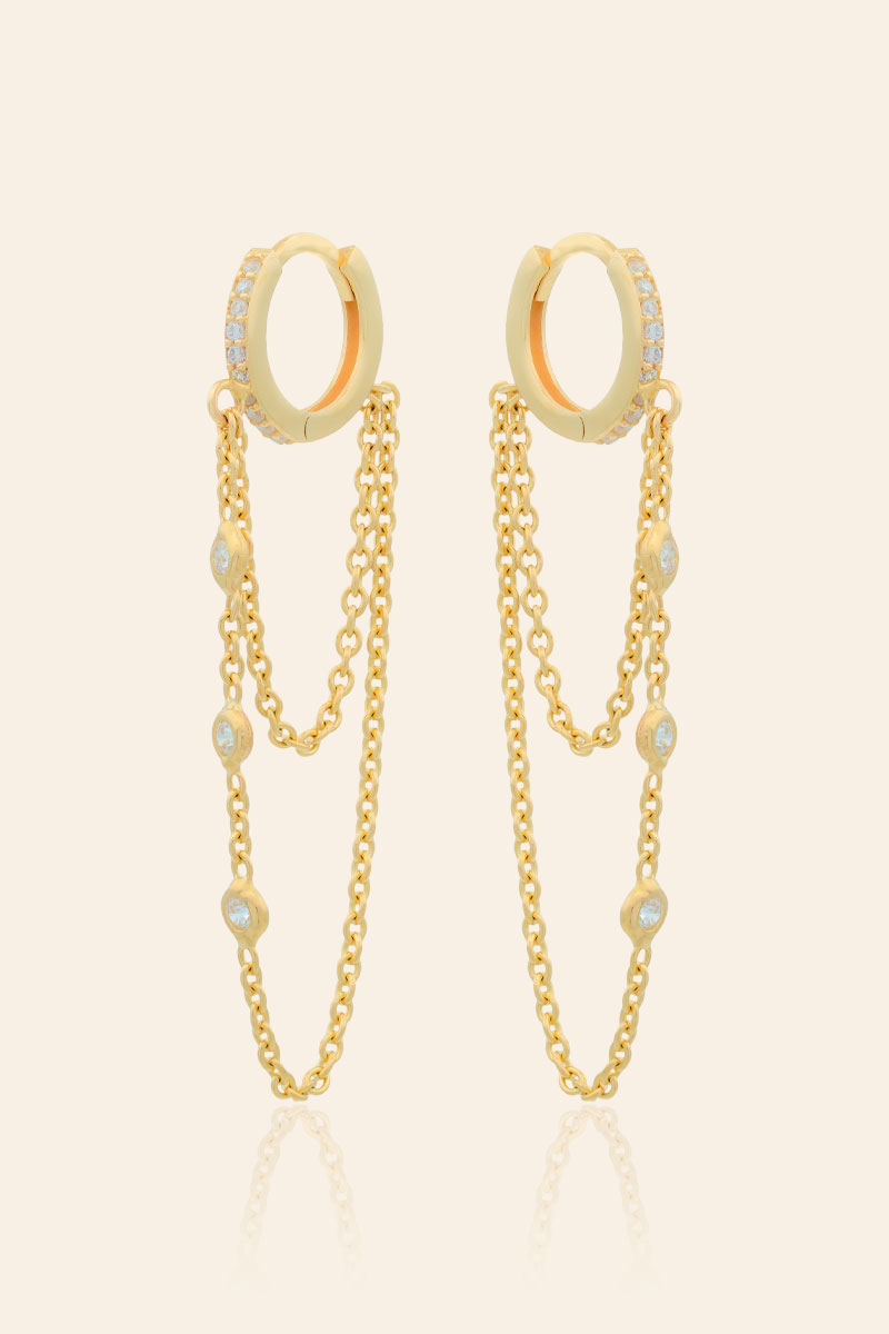 KP02594_1 14 Ayar Sarı Altın Çift Zincirli Küpe - Görsel 1