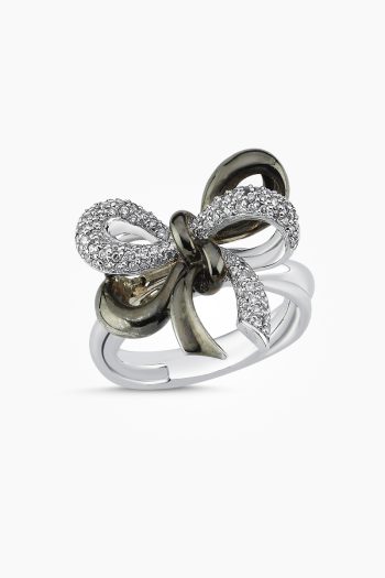 18 Ayar Beyaz Altın Kurdele Tasarım Pırlanta Yüzük