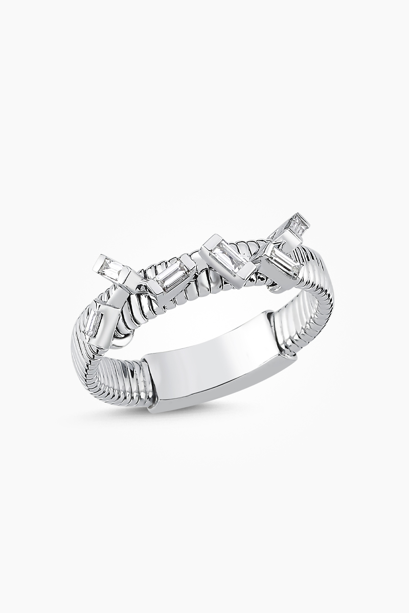 PFY0625 18 Ayar Beyaz Altın Baget Taşlı Pırlanta Tasarım Yüzük - Görsel 1