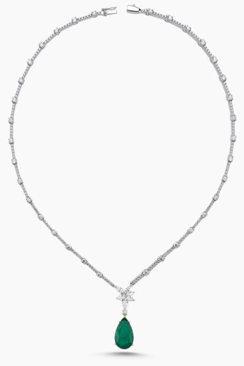 18 Ayar Beyaz Altın Zümrüt Pırlanta Taşlı Kolye