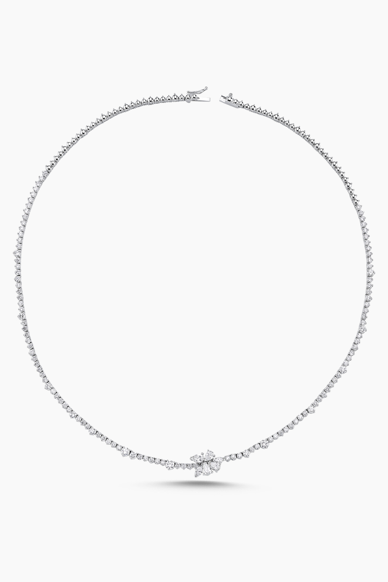 PGR0034 18 Ayar Beyaz Altın Taşlı Damla Markiz Kesim Pırlanta Kolye - Görsel 1