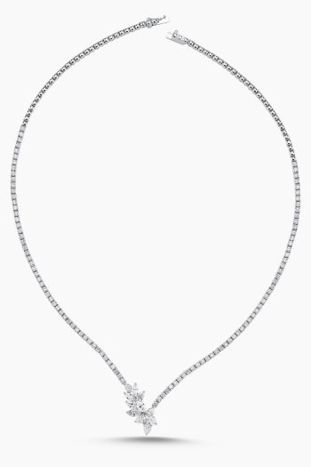 18 Ayar Beyaz Altın Taşlı Damla Markiz Kesim Pırlanta Su Yolu Kolye