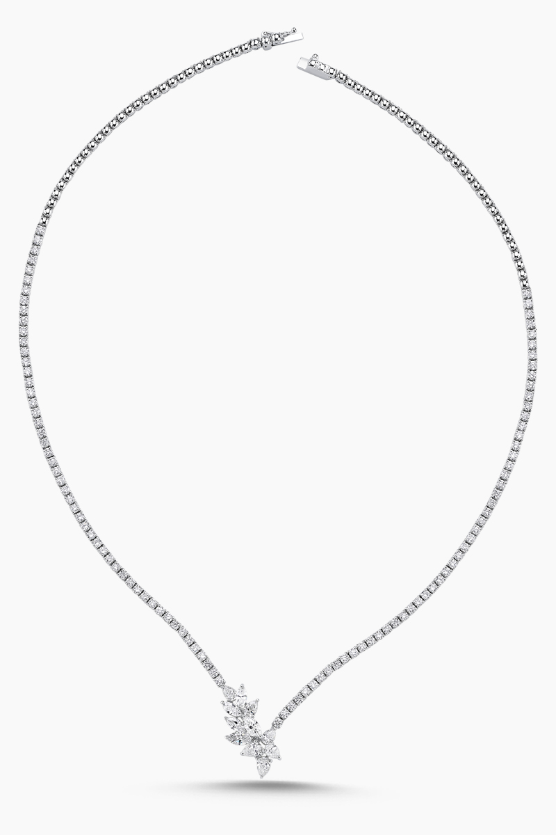 PGR0035 18 Ayar Beyaz Altın Taşlı Damla Markiz Kesim Pırlanta Su Yolu Kolye - Görsel 1