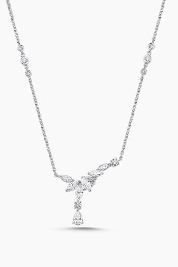 18 Ayar Beyaz Altın Taşlı Damla Markiz Kesim Pırlanta Tasarım Kolye