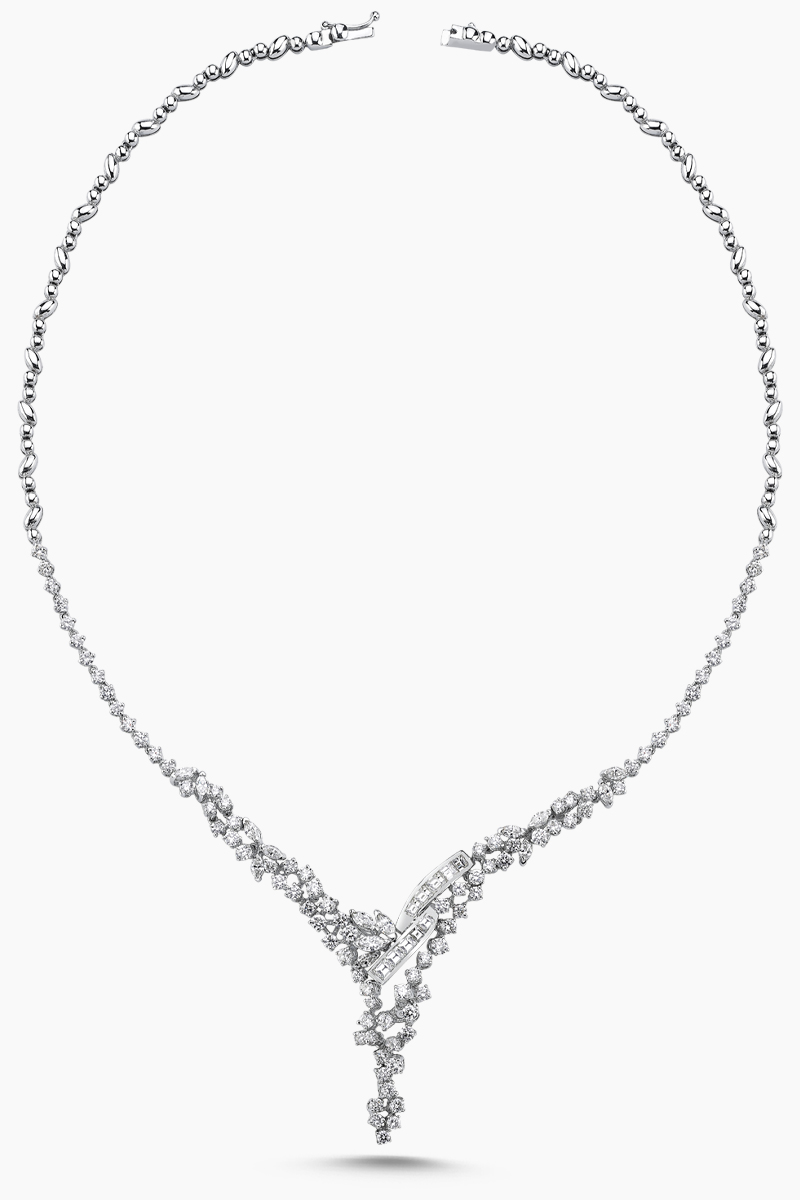 PKL0609 18 Ayar Beyaz Altın 8.32 Karat Pırlanta Tasarım Kolye - Görsel 1