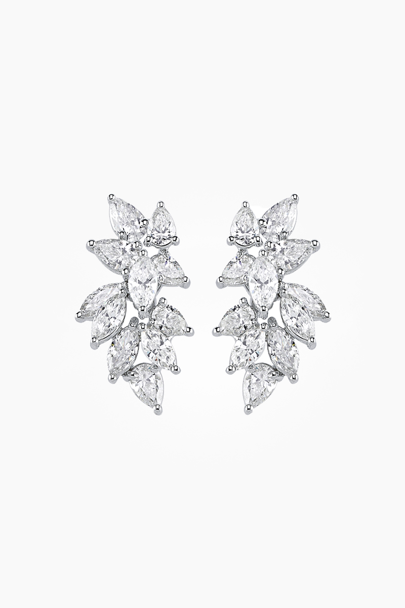 PKP0757_talas 18 Ayar Beyaz Altın Pırlanta Tasarım Küpe - Görsel 1