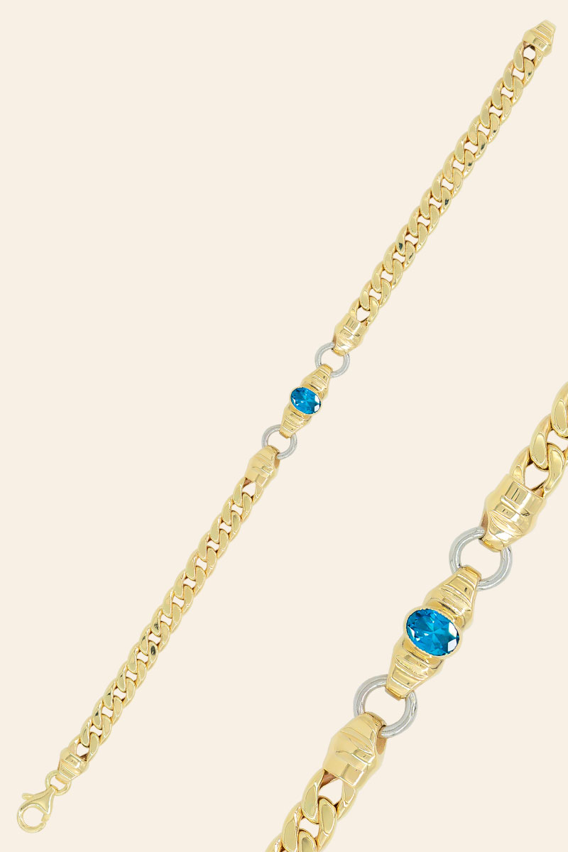 Altın Taşlı Zincir Bileklik - T0001780 14 Ayar Sarı Altın Mavi Taşlı Zincir Bileklik - Görsel 1