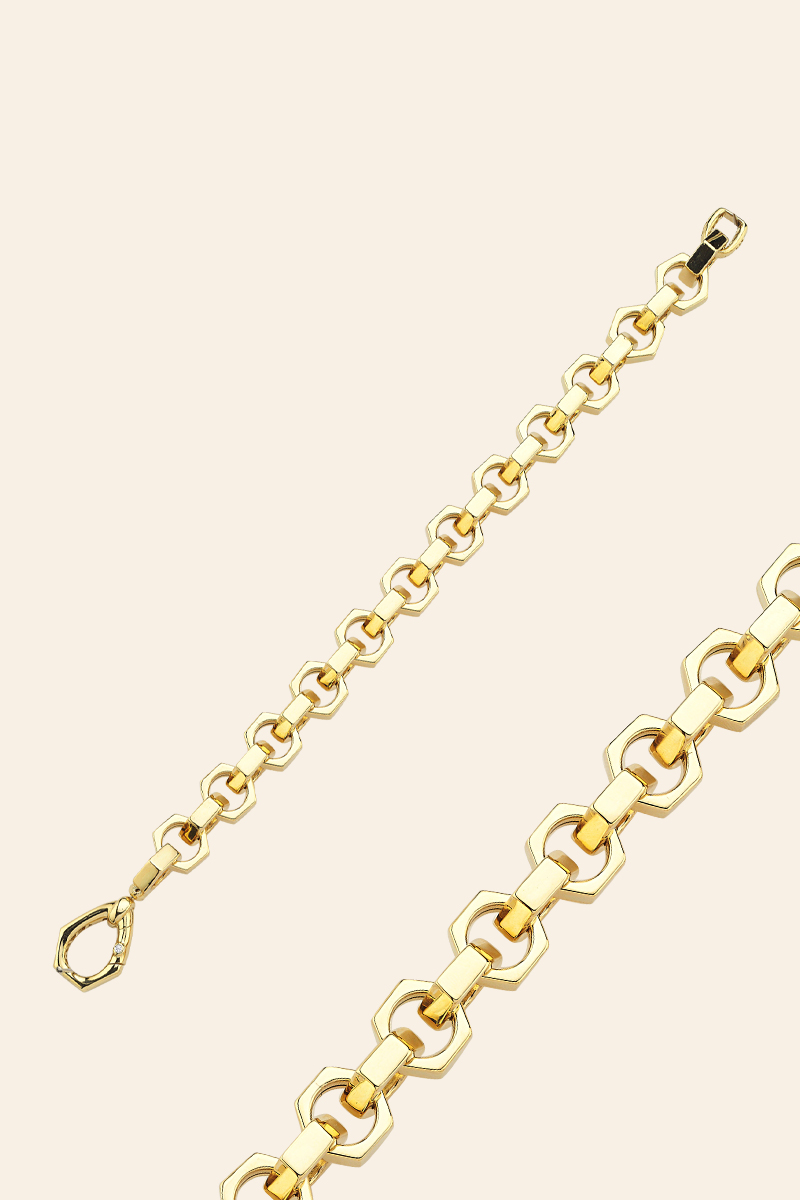 1537032 14 Ayar Sarı Altın Petek Tasarım Zincir Bileklik - Görsel 1