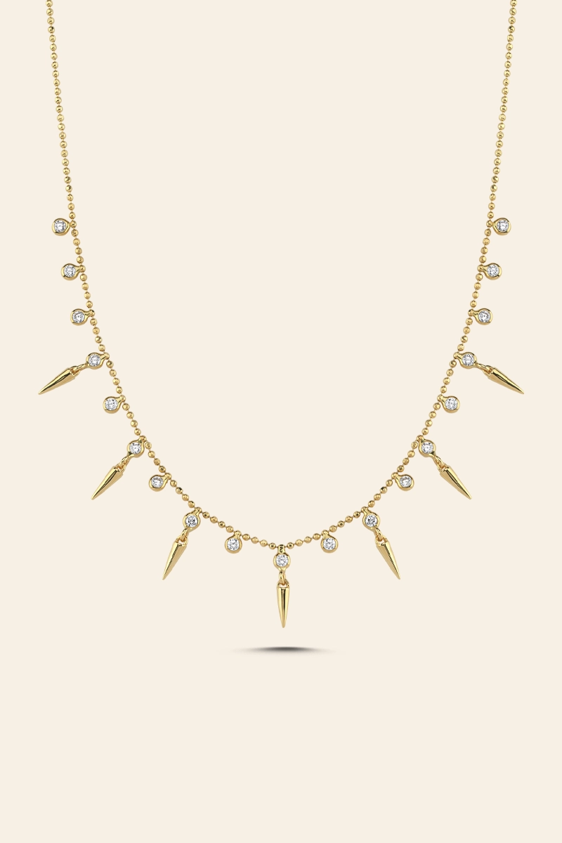 best835 14 Ayar Sarı Altın Taşlı Uç Detaylı Kolye - Görsel 1