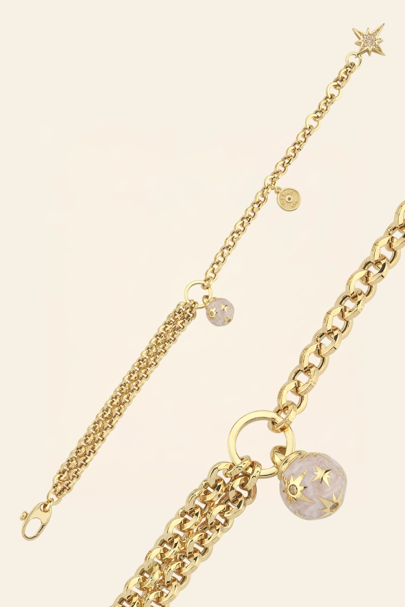01654476-X12878BAAY-01 14 Ayar Sarı Altın Yıldız Detaylı Zincir Bileklik - Görsel 1