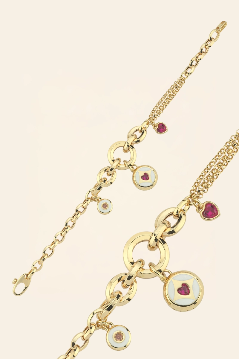 01659048-X12975BAAY-01 14 Ayar Sarı Altın Kalp Detaylı Halkalı Bileklik - Görsel 1