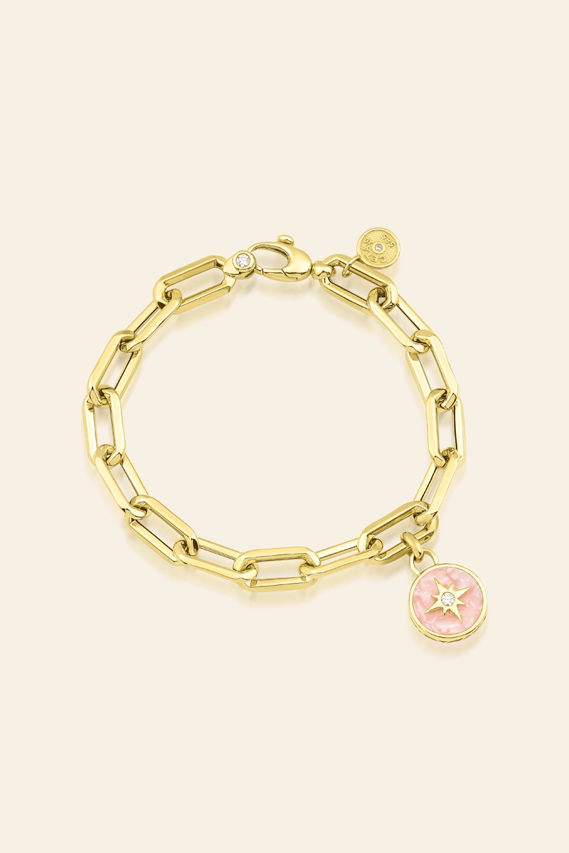 model006-01 14 Ayar Sarı Altın Geometrik Zincir Detaylı Bileklik - Görsel 1