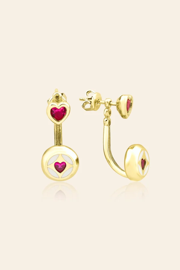 14 Ayar Sarı Altın Kalp Motifli Halka Küpe