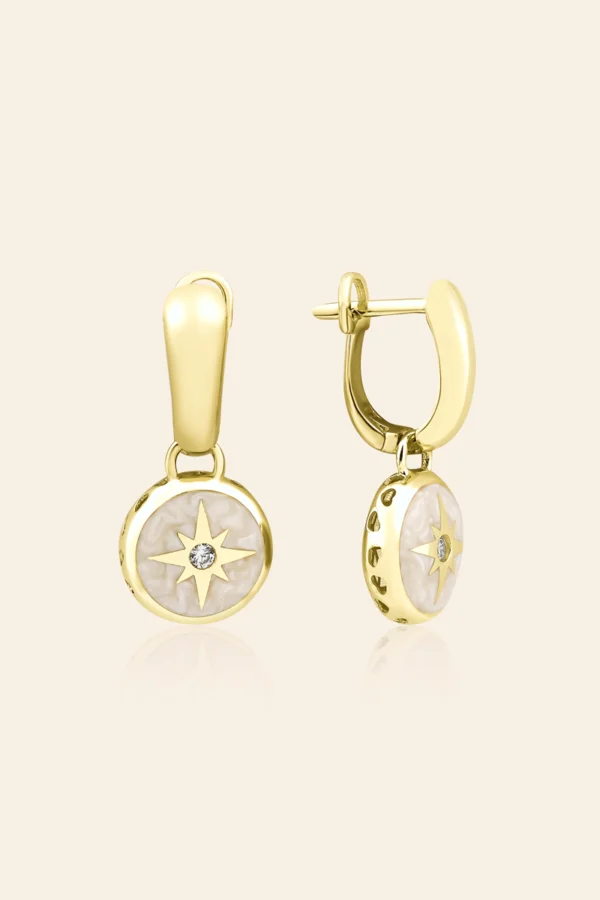 14 Ayar Sarı Altın Yıldız Motifli Yuvarlak Küpe