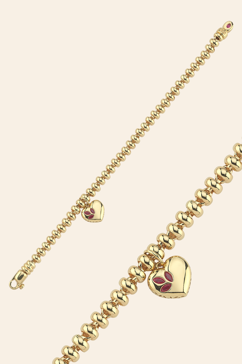 01710767-02 14 Ayar Sarı Altın Love And Heart Bileklik - Görsel 1
