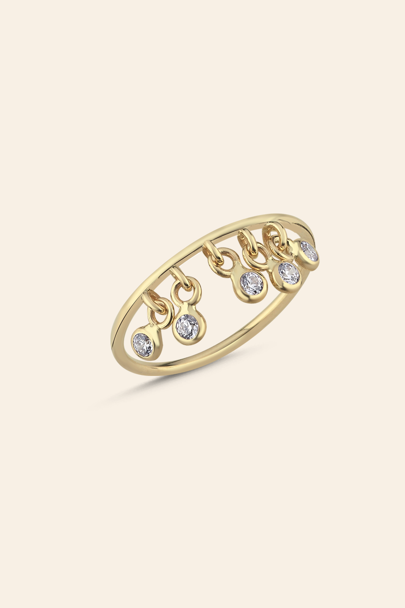 BEST1463-00 14 Ayar Sarı Altın Sallantılı Taş Detaylı Hareketli Yüzük - Görsel 1